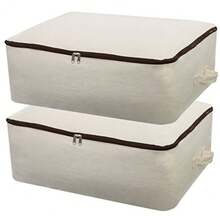 2PCS Canvas Storage Bag 12OZ Thick Soft Breathable Closet Organizer For Beddings Comforters Pillows Blankets Clothes 25.6*18.5*8.7inch Beige - Beige - View 2