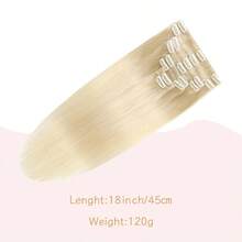 直发夹式真人发接发片 8 片/套 双层缝制 18 个夹子 直发接发片 18-26 英寸 适合所有种族女性佩戴 - 彩色 - 查看 8
