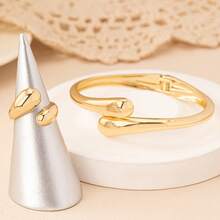 3-Piece Teardrop Shaped Set: Earrings + Ring + Gold Bracelet | Elegant Women's Fashion Jewelry - Vàng - Xem 8