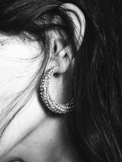 ZAA 镶钻耳环，简约精致闪亮耳环，钻石镶嵌圆形合金饰品，女士饰品，夸张大圆环耳廓设计，独特百搭耳环