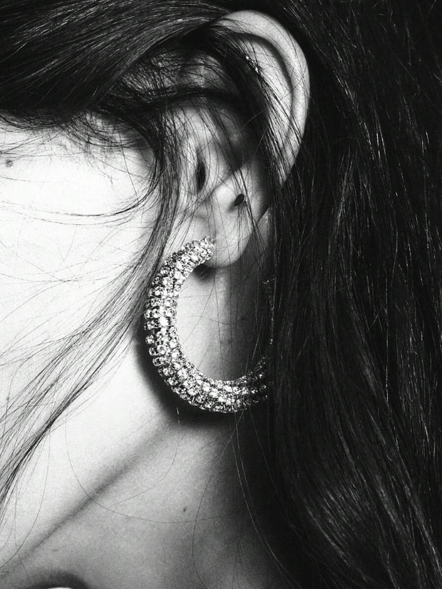 ZAA Rhinestone Inlaid Earrings, Simple And Exquisite Sparkling Earrings, Diamond Inlaid Round Alloy Jewelry, Women's Jewelry, Exaggerated Large Circle Niche Design, Unique And Versatile Earrings - Multicolor - View 1