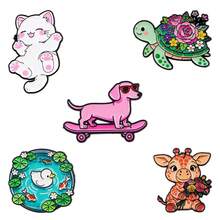 5pcs/Set Dog Cute Enamel Pin Lapel Pins Badges On Backpack Women's Brooch Zinc Alloy Clothes Gift Jewelry Fashion Accessories - Black - View 6