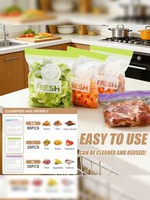 30/35/95pc Reusable Food Storage Bags, High-Quality Durable Food Preservation And Sealing Bags, Suitable For Fruits, Grains, Vegetables, And Meats. Ideal For Home Kitchen Storage And Vacuum Sealing. Category: Disposable Food Storage Bags - Nhiều màu - Xem 5