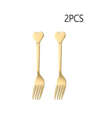 2 st hjärtformade dessertgafflar i rostfritt stål, lämpliga för hemmakök, restaurang, café, eftermiddagste, fest, bröllopspresent