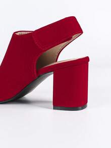 Women's Red Square Heel Sandals, Suitable For Spring/Summer, Elegant Wedding Bride High Heels, Party & Holiday, Minimalist Slingback Dress Sandals, Commute & Office Wear - Red - View 10