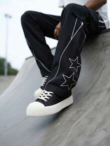 Men's Outdoor Casual Printed Straight Leg Pants, Spring/Autumn Sports - Black - View 7