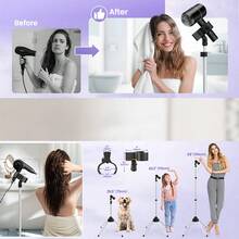 可调节高度 29-59 英寸吹风机支架，带三脚架和通用夹，可 360 度旋转，适用于浴室、梳妆台和化妆间 - 黑色 - 查看 9