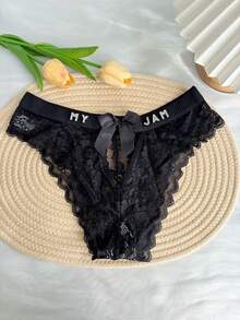 1pc Customized Women's Panties, Personalized Crystal Letter Name Underwear, Sexy Lace Breathable Bikini Briefs, Waistband Bow Hollow Sexy Low-Rise V-Shape Panties, DIY Shiny Crystal Letter Name, Date Anniversary Panties, Customized Wedding Gift, Bridal Underwear, Anniversary Gift, Valentine's Day Gift, Birthday Gift, Wedding Gift, Gift For Her/Girlfriend/Wife - Black - View 4