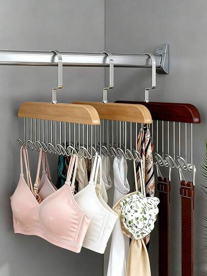 3pcs Multi-Function Wooden Coat Rack With 8 Hooks For Hanging Clothes, Underwear, Vests, Wooden Storage Rack, Tie Hooks, Suitable For Clothing Stores And Drying Racks