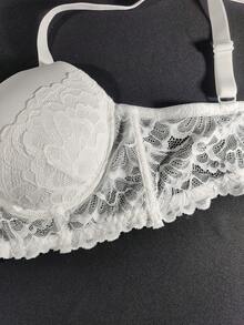 Women's Sexy Lace Bra, Deep V Comfortable Backless Full Cup Underwire Push Up Bra, Lace Small Bust Lift Up Prevent Sagging Bra, Apricot - White - View 9