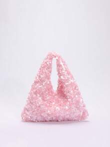 1 件优雅粉色亮片闪亮手提包，扭褶设计，简约风格，适合搭配正式礼服、晚宴、派对和鸡尾酒会等场合。 - 粉色 - 查看 5