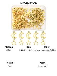 35 piezas Surtido de colgantes de aleación con forma de luna y estrella, colores mixtos/plata antigua/oro antiguo - 50 pcs - Ver 12