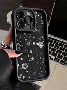 1pc Fashionable Alien Space Print Planet & Star Design Shockproof Protective Phone Case, Suitable As Holiday Gift Compatible With Apple Xs/Xs Max/Xr/11/12/13/14/14 Plus/15/15 Plus/16/16 Plus/7/8 Plus - Multicolor - View 1