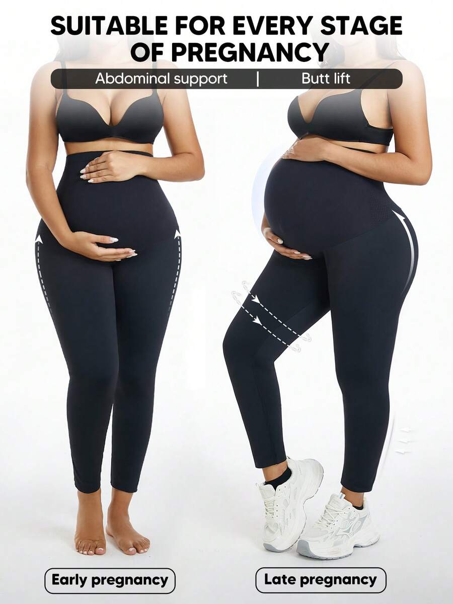 Black Maternity Leggings, Shark Design, Minimalist Slim Fit Casual Pants