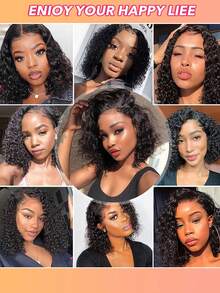女士黑色卷发假发，蓬松非洲式短款深卷发，180%密度，13x4蕾丝前额，适合所有肤色，时尚短款假发，自然纹理，假发配件 - 彩色 - 查看 6