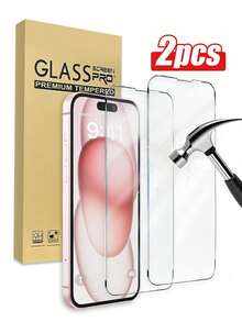 2 st. skärmskydd i härdat glas med 9H-hårdhet, klart, reptåligt, stötsäkert, vattentätt, kompatibelt med 11/12/13/14pro Max/15pro Max/16/16pro/16plus/16pro Max/16e/17/17 Air/17 Pro/17 Pro Max