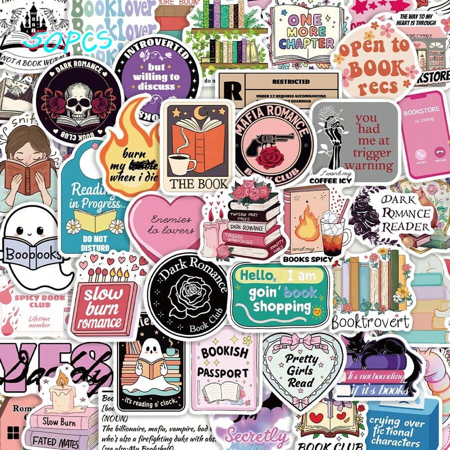 50pcs Reading Series Stickers DIY Decorative Skateboard Phone Case Guitar Creative Fun Exquisite Stickers - Multicolor - View 1