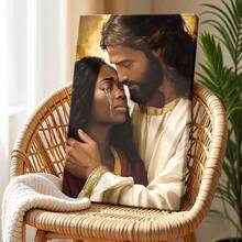 1pc Jesus Wall Art, Easter Decor, Vintage Wrapped Framed Canvas Wall Art, Vintage Prints Poster,  Figure, Comforting Gesture, Emotional Scene - Vintage,  Painting, Classical, Reverent Style, Birthday Party Decor, Decorative Wall Art for Living Room Bedroom Office, Hanging Hardware Included - Wrapped Framed Canvas, Vertical - Lienzo enmarcado - Ver 2