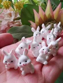 5/10pcs Cute Rabbit Figurines, Resin Miniature Rabbit Statues For Home, Micro Landscape Decoration - Multicolor - View 1