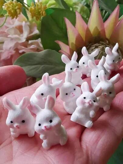 5/10pcs Cute Rabbit Figurines, Resin Miniature Rabbit Statues For Home, Micro Landscape Decoration