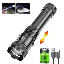 High-Power LED Flashlight, USB Rechargeable Flashlight With Display, Zoomable Light And Battery, Camping And Hiking Flashlight, Emergency Lamp - 黑色 - 查看 11