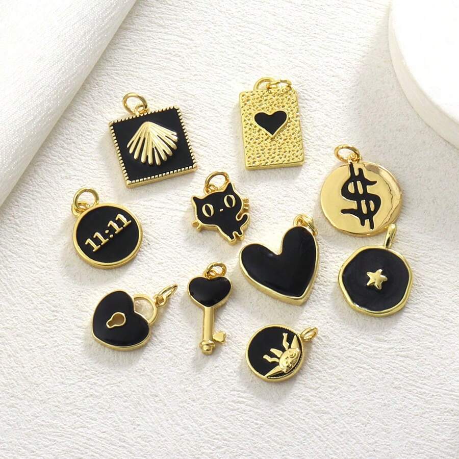 1件铜质时尚个性化嘻哈风格高端心形钥匙扣多功能DIY吊坠手链项链耳环首饰配饰手工饰品 - 彩色 - 查看 1