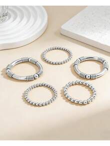 5PCS Chunky Bangles Bracelets For Women Gold Plated Stackable Layered Curved Bamboo Tube Stretch Bracelets Bangle Gift