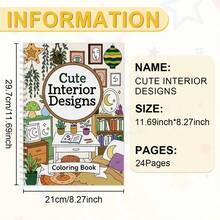 GDTME 升级版加厚珠光纸涂色书，A4尺寸，金属螺旋装订，24页装饰灵感相册，设计灵感，梦想家园，成人减压，创意手工，圣诞礼物，音乐节，婚礼季 - TL-014(鐵環) - 查看 3