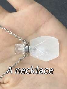 1pc Natural Stone Crystal Faceted Essential Oil Bottle Pendant Necklace - Fragrance Bottle Diffuser Pendant, Rhombus Cut Crystal Aromatherapy Amethyst Necklace - Bottle - View 8