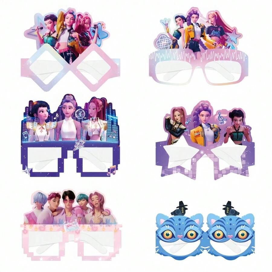 6pcs/12pcs K-Pop Witch Hunting Girl Group Cartoon Photo Prop Glasses, KPOP Pixel Style Anime Eyeglasses Frames, Birthday Party Gag Glasses, Influencer Photo Accessories, Girls Ins Style Photography Props - Multicolor - View 1
