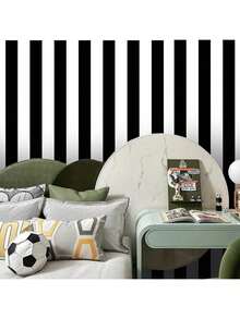 1 Roll Of Striped Black And White Ready-To-Peel Wallpaper, Self-Adhesive Wallpaper, Detachable Contact Paper, Waterproof Wallpaper, Decorative Wall, Cabinet Rack, Drawer Lining, Vinyl, Home Decoration - Black and White - View 3