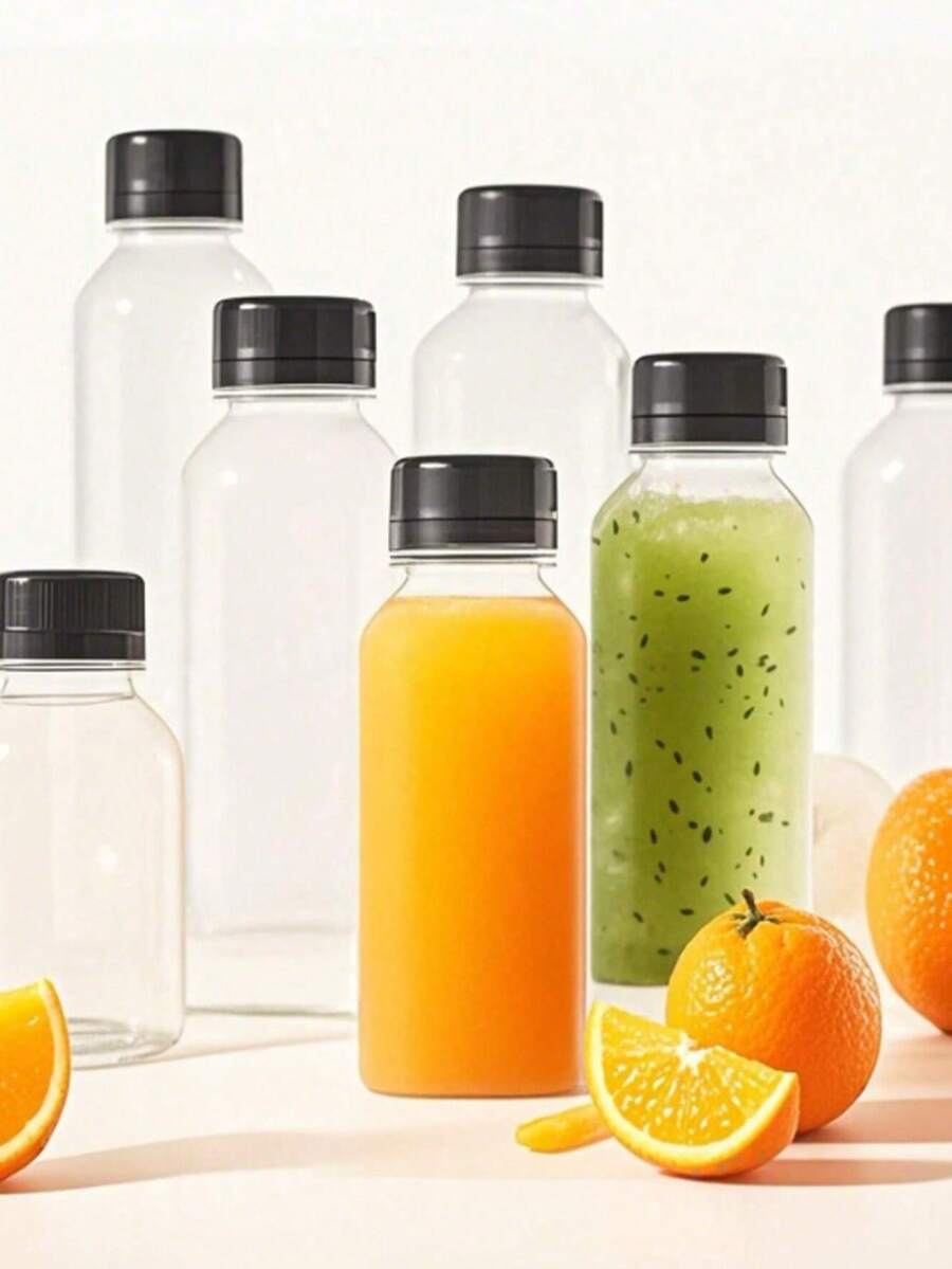 250克可重复使用塑料果汁瓶，方形奶茶瓶，PET透明饮料瓶带盖，适用于果汁、奶昔、姜汁汽水、茶、咖啡，旅行水瓶 - 黑蓋瓶 - 查看 1