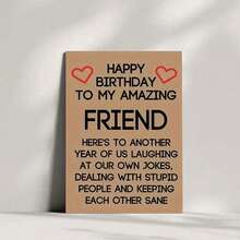 1pc Best Friend Birthday Card, Humorous Greeting Card For Friend's Birthday, Friendship Card, Best Friend Birthday Gift,Christmas - Red - View 3