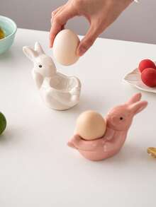 1pc Rabbit Shaped Egg Holder - Cute Design, Easter Decor, Elegant Home Accessory, Ceramic Craft, Suitable For Dining Room, Home Decor, Holiday Decoration And Gift - Multicolor - View 2