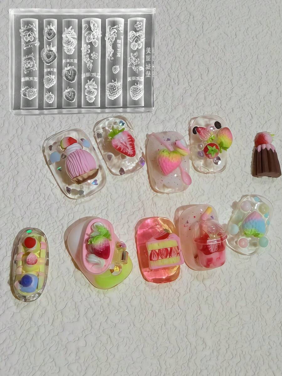 迷你水果番茄苹果草莓3D硅胶美甲模具装饰 - 無色 - 查看 1