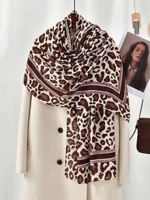 1 pieza Clásico y Lino Pañuelo con estampado de leopardo, Chal/Hiyab de viaje retro - Multicolor - Ver 6