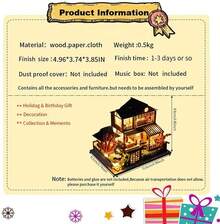 Pop-Up Book Miniature House Kit (With Furniture), DIY Kit For Small Wooden Houses For Adults And Teenagers, A Creative Room Decoration Gift For Family And Friends. Japanese Miniature Wooden Dollhouse/Coastal/Car Market, Villa Kit, 3D Model, Creative Gifts For Friends And Parents. - 彩色 - 查看 6