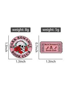 1pc/Set Dark Romance Book Club Enamel Pins Skeleton Roses Brooches Lapel Badges Bookish Girl Jewelry Gift For Readers Friends - Multicolor - View 11