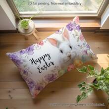 1个复活节彩色兔子和彩蛋“复活节快乐”印花抱枕套（不含枕芯），桃绒面料，单面印花，尺寸：11.81*19.71英寸（30*50厘米）/15.75*23.62英寸（40*60厘米），复活节主题装饰枕套，适用于沙发、床、卧室、办公室、酒店等场所，四季皆宜，礼品 - 彩色 - 查看 6