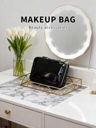 Yves Saint Laurent Women's Makeup Bag Handbag Black Clutch Bag, Zipper Closure, Glossy, Classic Logo, Women's Gift