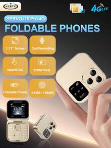 SERVO I16 Pro 迷你折叠式 4G LTE 双卡双待智能手机，具备快速拨号、视频播放器、立体声和 FM 收音机功能 - 藍色 - 查看 14