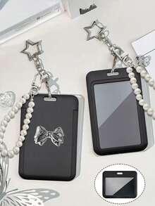 黑色卡包，饰有星星、仿珍珠吊坠和蝴蝶结，可作包包挂饰或钥匙扣。可收纳身份证、名片、交通卡、照片、居留证、门禁卡等。女士钱包、迷你钱包、手拿包、小钱包、腕包、卡包。 - 彩色 - 查看 4