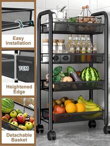 Storage Cart With Drain Basket, Mobile Shelving Unit Rolling Utility Cart, Rolling Cart, Rolling Pantry Organizers, Kitchen Organizer, Organization For Living Room, Bathroom, Kitchen Office, Black - 黑色 - 查看 7