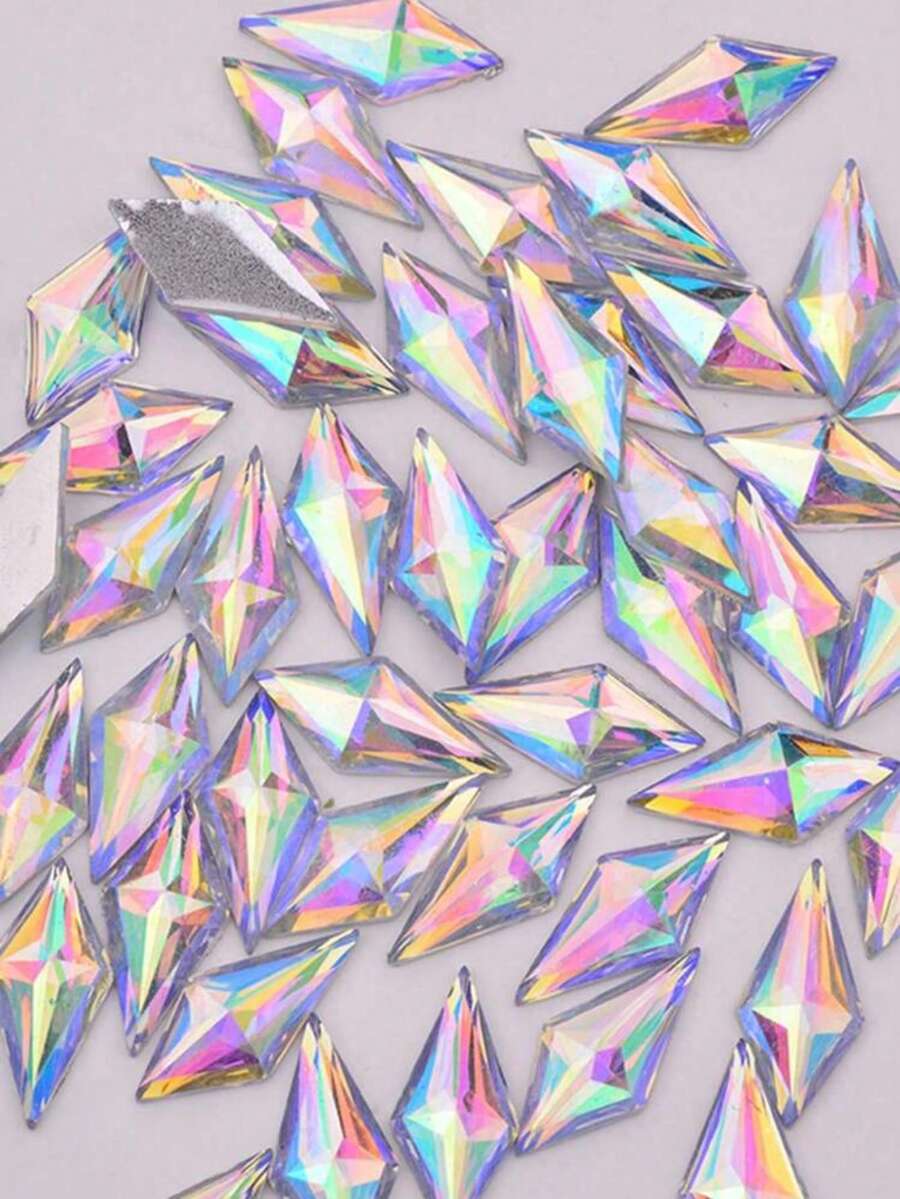 40 Stück 10*22mm AB Kristall Rhombus Flachboden Kunstharz Kristall Strass, geeignet für DIY Kleidung und Basteln - Kristall AB - Übersicht 1