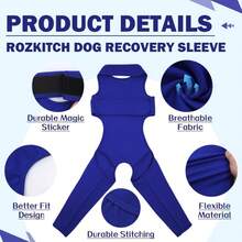 ROZKITCH Recovery Sleeve For Dogs Back Leg Rear Right Left, Pet Prevent Licking Wound Elbow Protector, Dog Recovery Suit Cone Collar Alternative For Sprain ACL CCL Arthritis Joint Care Blue M - ColorC - 查看 6