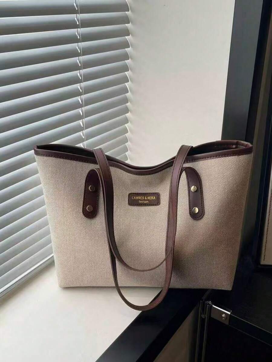 New Minimalist Retro Large Capacity Handbag, Zipper Opening, Lightweight & Soft Shoulder Bag, Suitable For Women's Casual Daily Use - Coffee Brown - View 1