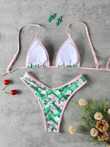 Ditsy Floral Halter Tie Bikini Swimsuit For Women, Stretchy & Skin-Friendly, Unique Design For Beach Vacation, Party, Hot Spring Date - Multicolor - View 3