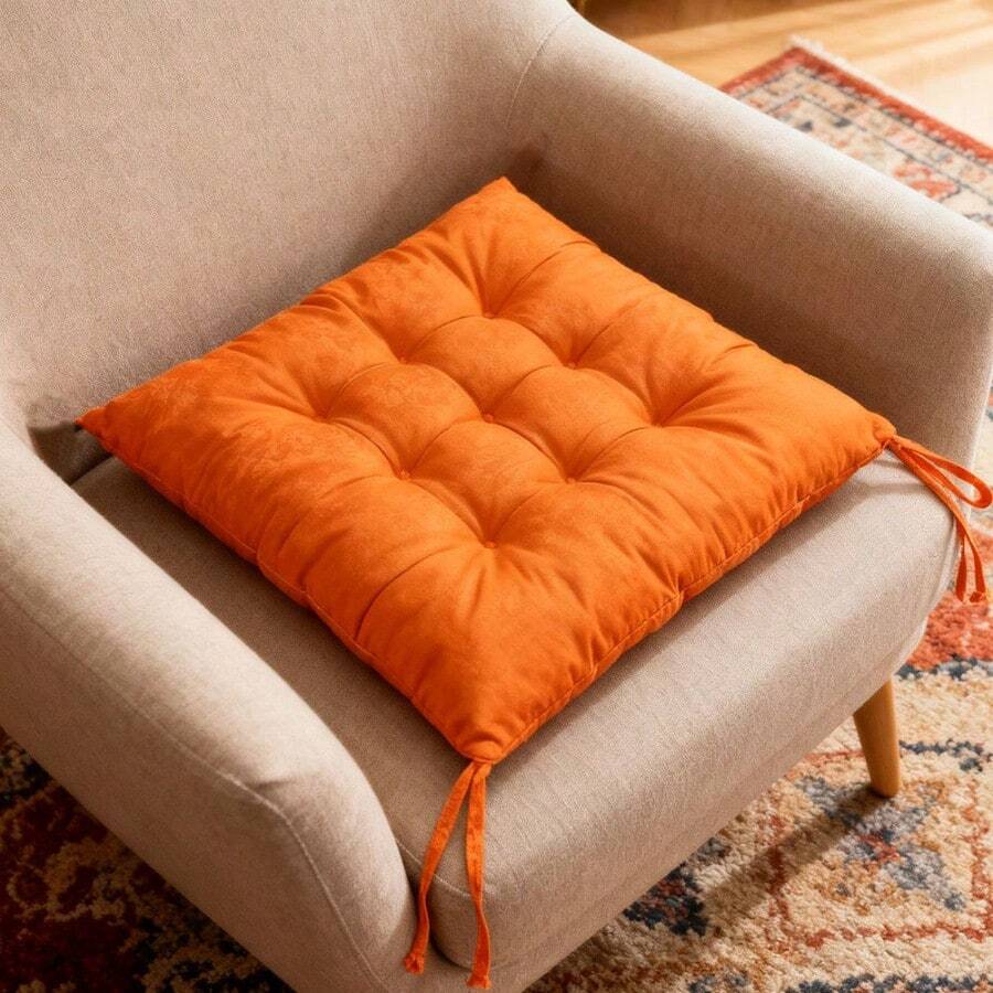 4pcs Frosted Fabric Square Chair Cushion, Multi-Color Chair Cushion, Garden Chair Cushion, With Ties At Both Corners, No Need To Worry About The Seat Bottom In Winter, Comfortable Chair Cushion For Indoor/Outdoor Use 40*40*6cm/15.75*15.75*2.36in - Orange - View 1