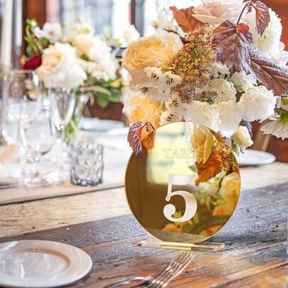 15pcs Gold Number Plate Round Acrylic Mirror Wedding Table Number Party Decor, Suitable For Wedding, Reception And Other Events As Central Tabletop Decor, Creates Wedding Atmosphere For Party, Banquet, Cocktail And Wedding