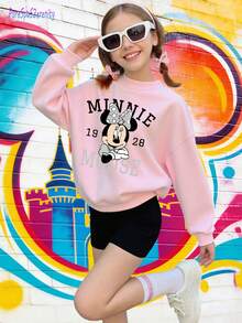 1pc Disney Minnie Mouse Sweatshirt For Tween Girls - Cute Style With Vintage Minnie 1928 Graphic, Soft & Skin-Friendly, Ideal For Daily Casual Wear & Disney-Themed Outings - Rose bonbon - Voir 2